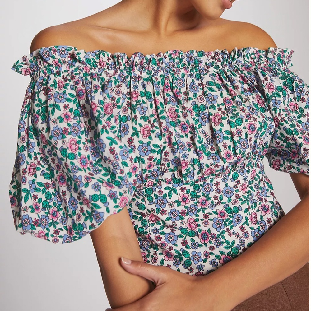 Anthropologie Floral Banjanan Off-The-Shoulder Blouse